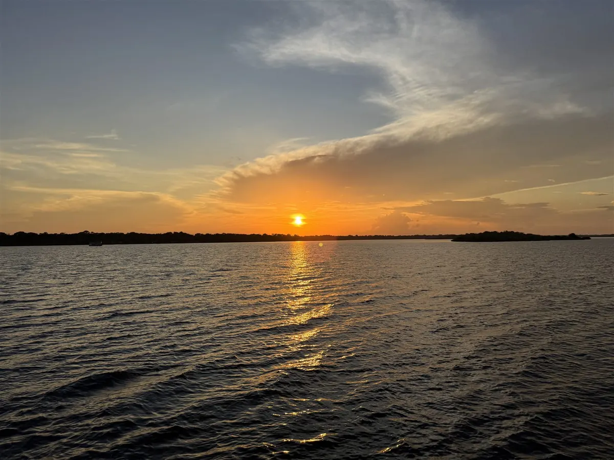 Sunset over the wide water of the Anavilhanas archipelago